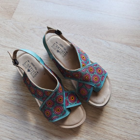 L'Artiste Spring Step Erice Sandal Slingback Buckle Leather Blue Pink - Picture 3 of 12